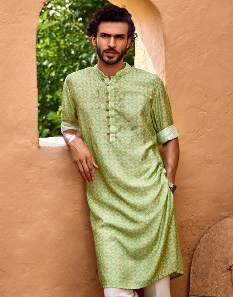 Green Printed Kurta