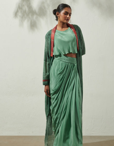 Top and Dhoti Skirt with Cape