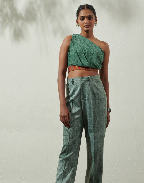 One-Shoulder Blouse and Straight-Fit Trousers