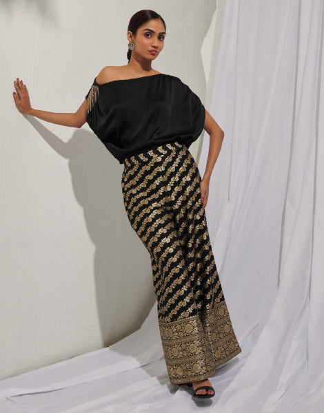 Off-Shoulder Top and Jacquard Wide Leg Trousers