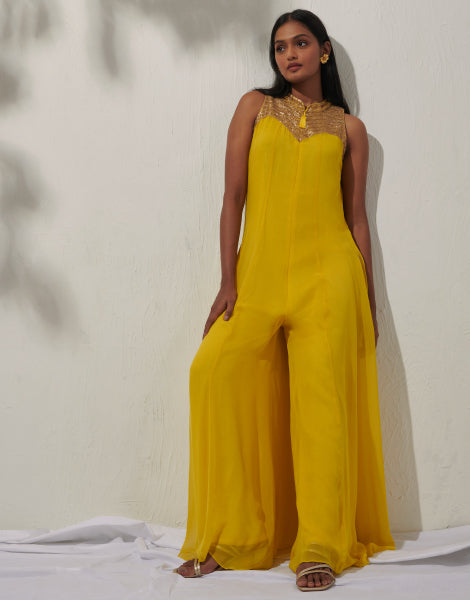 Yellow Embroidered Jumpsuit