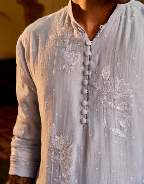 Embroidered Kurta with Loop Button Detail